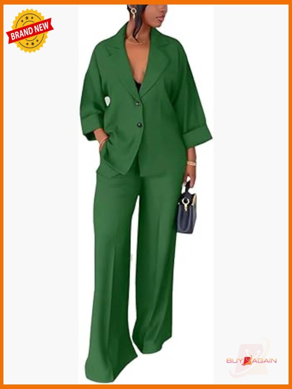 Oversized Long Sleeve Blazer and Wide Leg Pants 2 Piece Dressy Suit Set